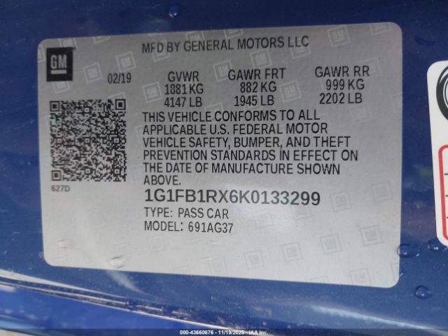2019 CHEVROLET CAMARO 1G1FB1RX6K0133299 Photo 8