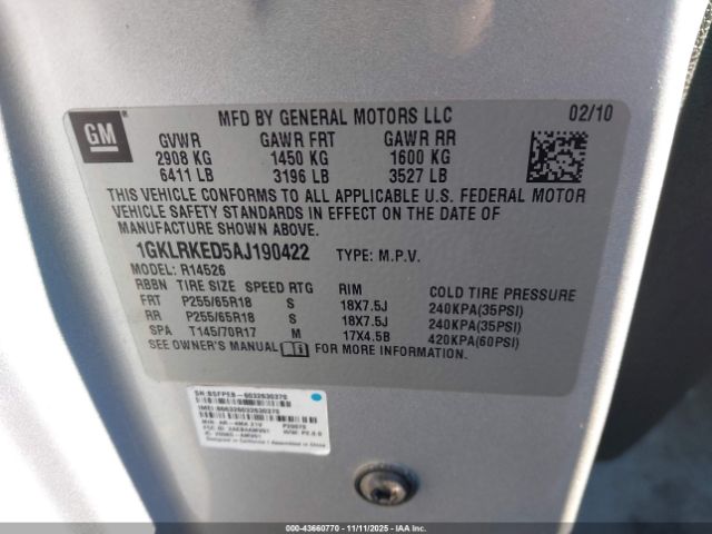 2010 GMC ACADIA 1GKLRKED5AJ190422 Photo 8