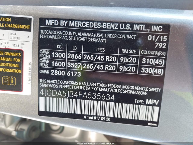 Mercedes-Benz ML 350 2015 4JGDA5JB4FA535634 Image 9