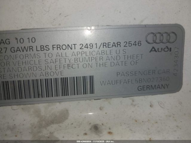 2011 AUDI A4 WAUFFAFL5BN027360 Photo 8