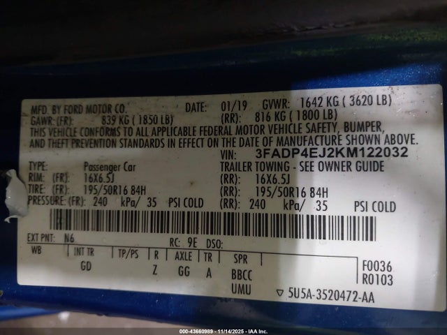Ford FIESTA SE 2019 3FADP4EJ2KM122032 Image 9