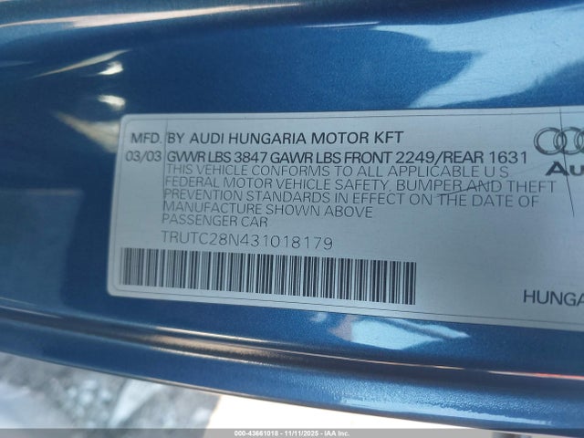 2003 AUDI TT TRUTC28N431018179 Photo 8
