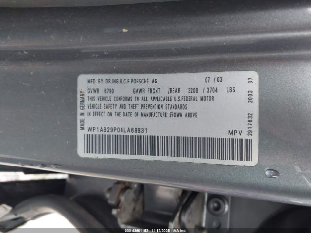 2004 PORSCHE CAYENNE WP1AB29P04LA68831 Photo 8