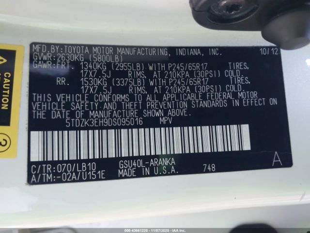 2013 TOYOTA HIGHLANDER 5TDZK3EH9DS095016 Photo 8