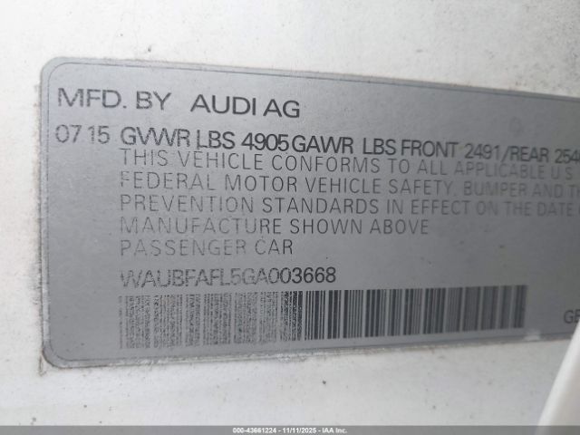2016 AUDI A4 WAUBFAFL5GA003668 Photo 8