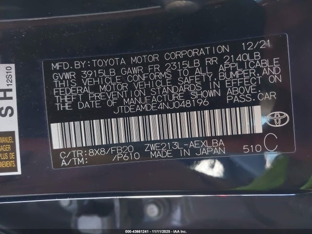 2022 TOYOTA COROLLA JTDEAMDE4NJ048196 Photo 8