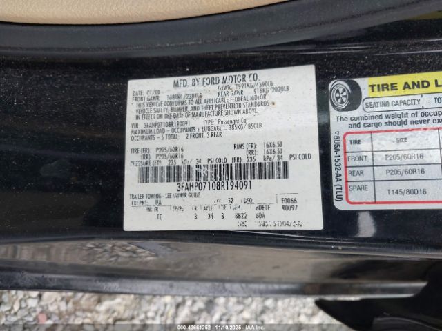 2008 FORD FUSION 3FAHP07108R194091 Photo 8