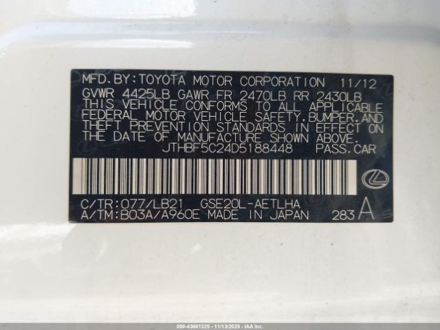 2013 LEXUS IS 250 JTHBF5C24D5188448 Photo 8