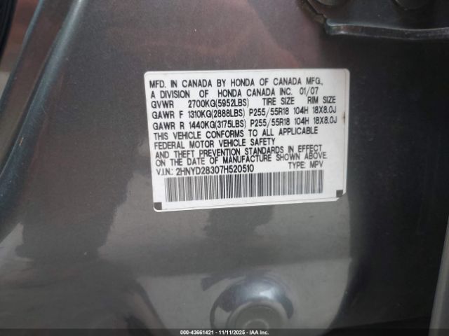2007 ACURA MDX 2HNYD28307H520510 Photo 8