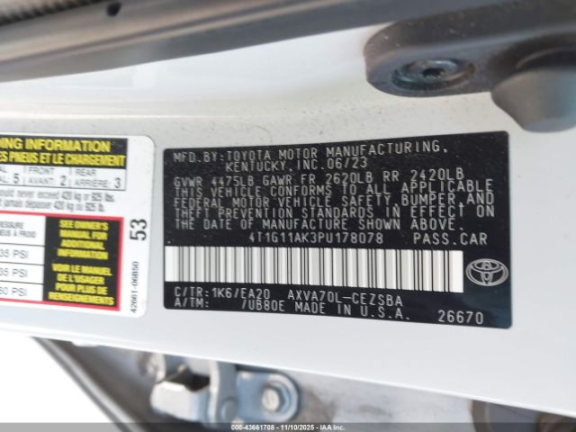 2023 TOYOTA CAMRY 4T1G11AK3PU178078 Photo 8