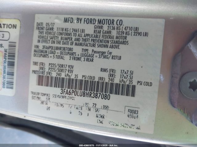 2017 FORD FUSION HYBRID 3FA6P0LU8HR387080 Photo 8