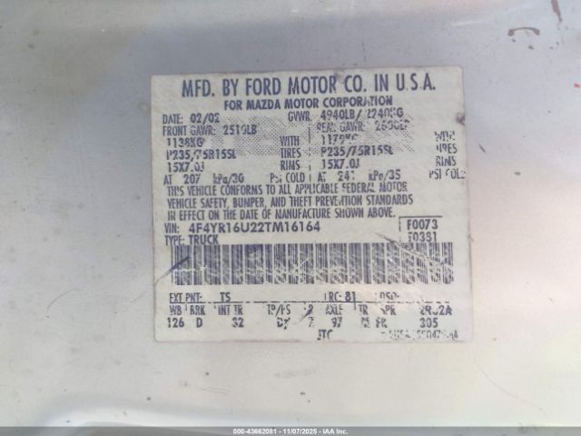 2002 MAZDA B3000 4F4YR16U22TM16164 Photo 8