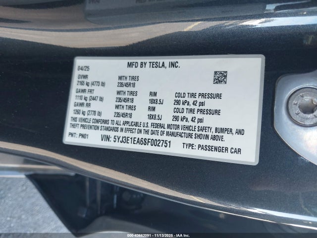 2025 TESLA MODEL 3 5YJ3E1EA6SF002751 Photo 8