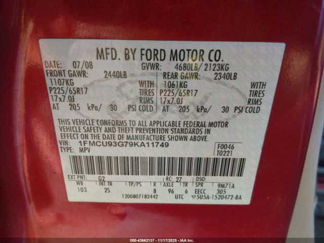 2009 FORD ESCAPE 1FMCU93G79KA11749 Photo 8