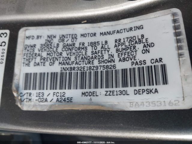 2008 TOYOTA COROLLA 1NXBR32E18Z975826 Photo 8