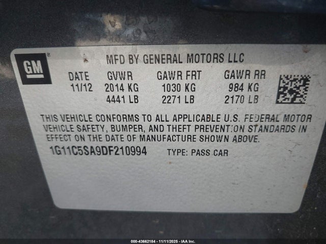 2013 CHEVROLET MALIBU 1G11C5SA9DF210994 Photo 8