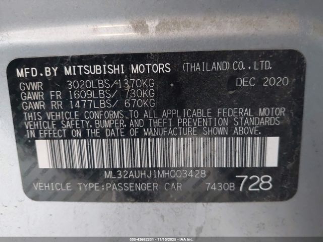 2021 MITSUBISHI MIRAGE ML32AUHJ1MH003428 Photo 8