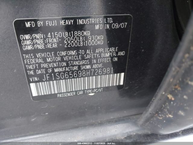 2008 SUBARU FORESTER JF1SG65698H726981 Photo 8