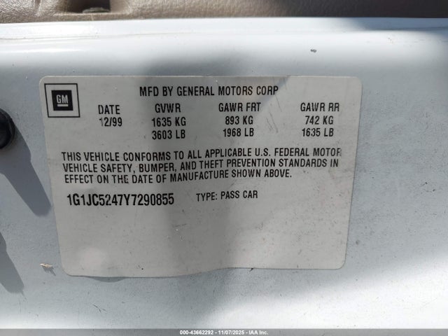 2000 CHEVROLET CAVALIER 1G1JC5247Y7290855 Photo 8