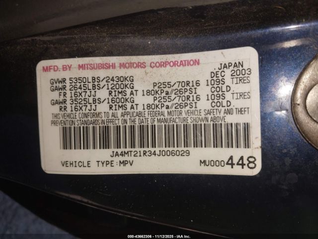 2004 MITSUBISHI MONTERO SPORT JA4MT21R34J006029 Photo 8
