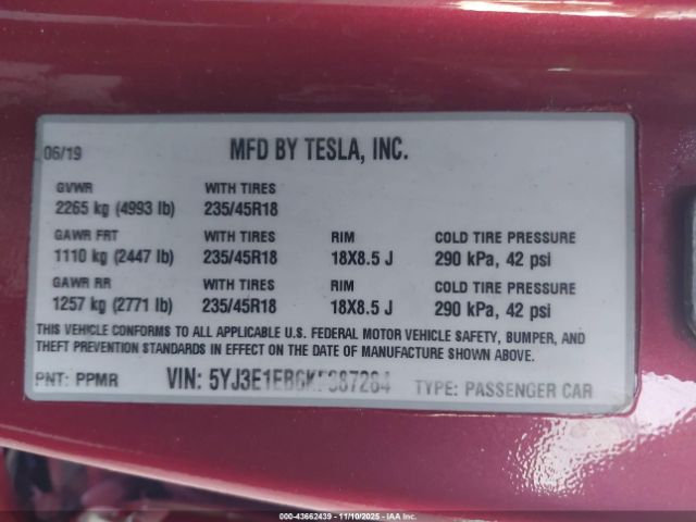 2019 TESLA MODEL 3 5YJ3E1EB6KF387284 Photo 8