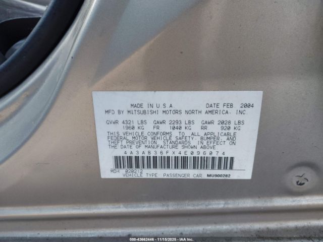2004 MITSUBISHI GALANT 4A3AB36FX4E096074 Photo 8