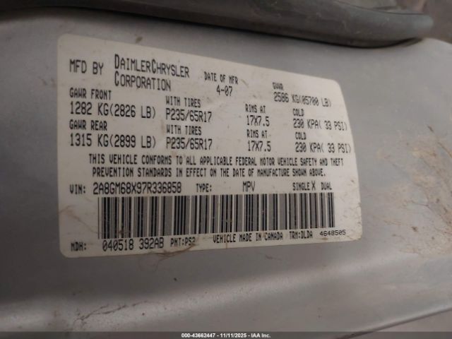 2007 CHRYSLER PACIFICA 2A8GM68X97R336858 Photo 8