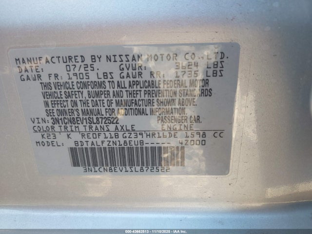 Nissan Versa 1.6 Sv 2025 3N1CN8EV1SL872522 Image 9