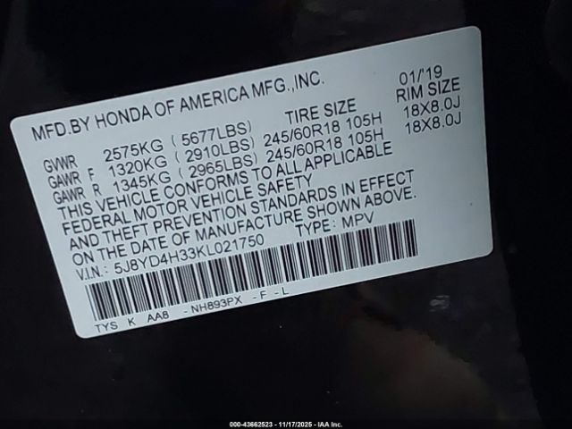 2019 ACURA MDX 5J8YD4H33KL021750 Photo 8