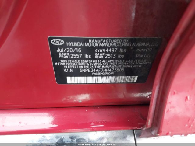 2017 HYUNDAI SONATA 5NPE34AF7HH473805 Photo 8