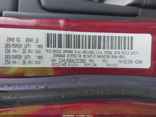 2020 JEEP GRAND CHEROKEE 1C4RJFBG4LC312021 Photo 8