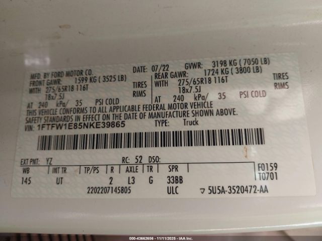 2022 FORD F-150 1FTFW1E85NKE39865 Photo 8