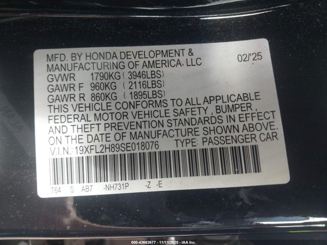 19XFL2H89SE018076 Honda Civic Sedan Sport