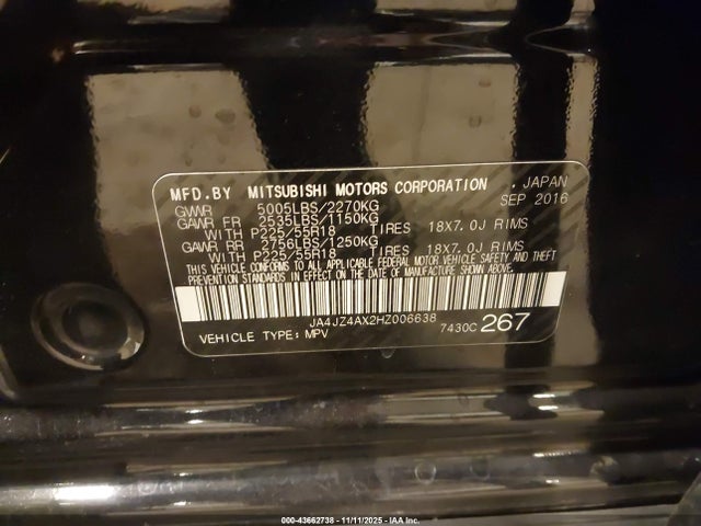 2017 MITSUBISHI OUTLANDER JA4JZ4AX2HZ006638 Photo 8