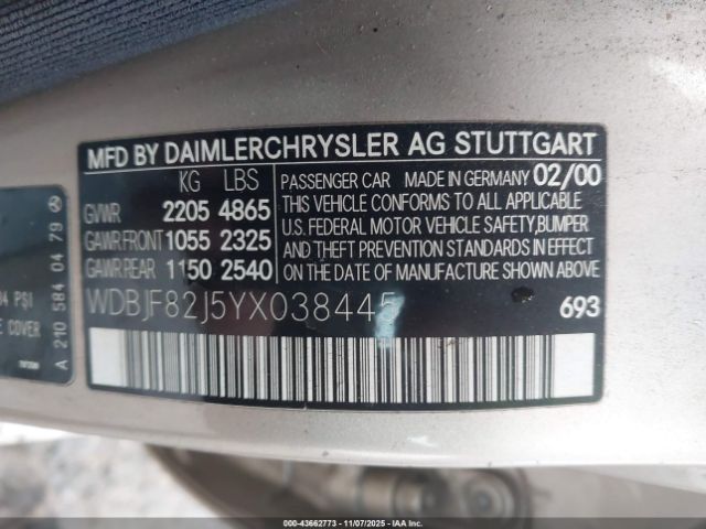 2000 MERCEDES-BENZ E 320 WDBJF82J5YX038445 Photo 8