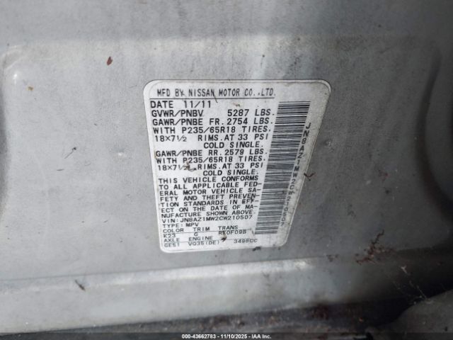 2012 NISSAN MURANO JN8AZ1MW2CW210507 Photo 8