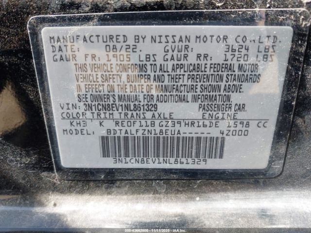 2022 NISSAN VERSA 3N1CN8EV1NL861329 Photo 8