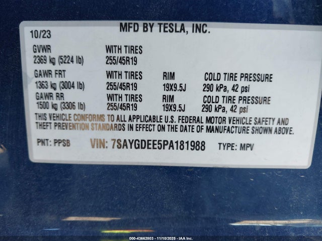 2023 TESLA MODEL Y 7SAYGDEE5PA181988 Photo 8