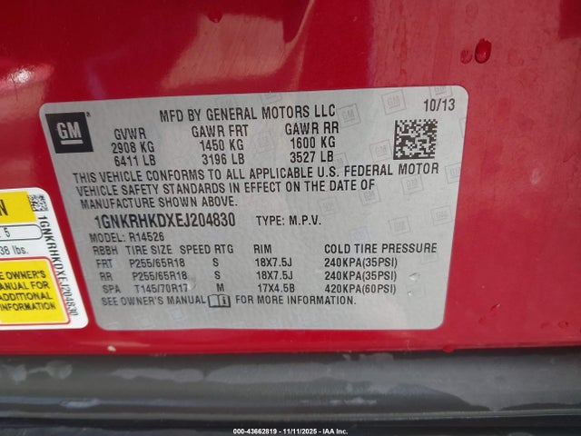 Chevrolet Traverse 2lt 2014 1GNKRHKDXEJ204830 Image 9