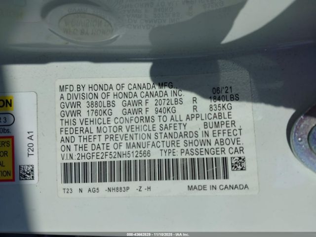 2022 HONDA CIVIC 2HGFE2F52NH512566 Photo 8