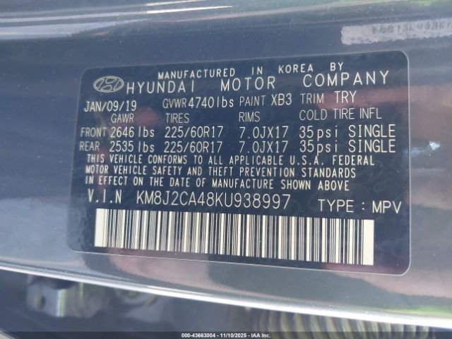 2019 HYUNDAI TUCSON KM8J2CA48KU938997 Photo 8