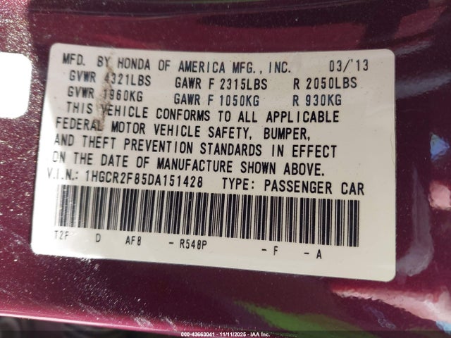 2013 HONDA ACCORD SDN 1HGCR2F85DA151428 Photo 8