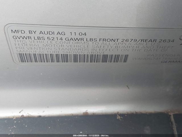 2005 AUDI A6 WAUDG74F75N067383 Photo 8