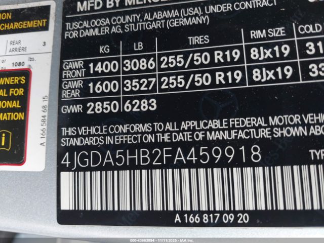 2015 MERCEDES-BENZ ML 350 4JGDA5HB2FA459918 Photo 8