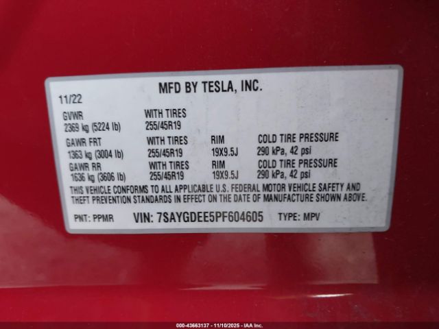 2023 TESLA MODEL Y 7SAYGDEE5PF604605 Photo 8