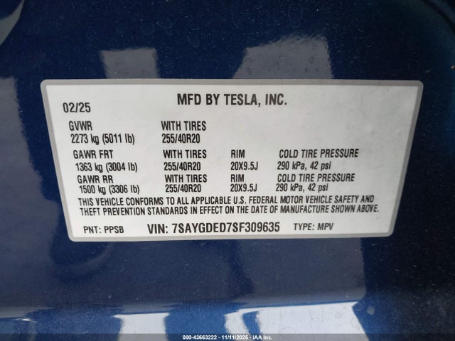 2025 TESLA MODEL Y 7SAYGDED7SF309635 Photo 8