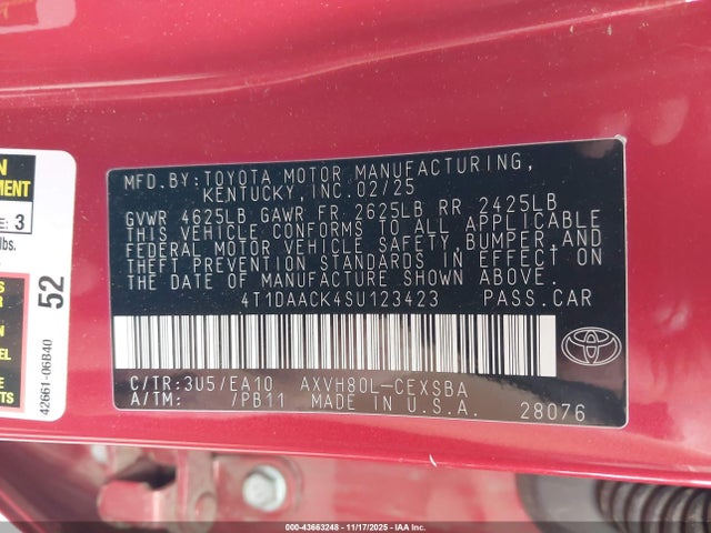 Toyota CAMRY SE 2025 4T1DAACK4SU123423 Image 9