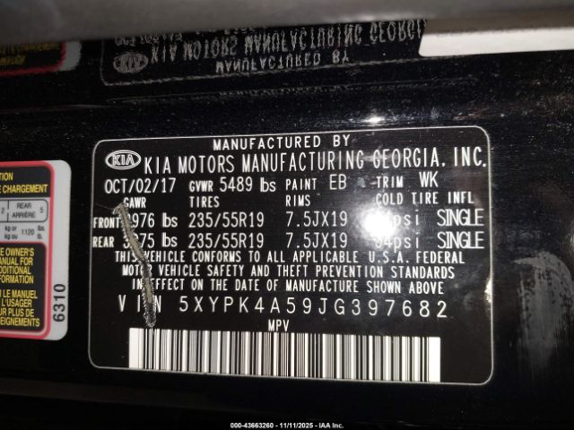 2018 KIA SORENTO 5XYPK4A59JG397682 Photo 8