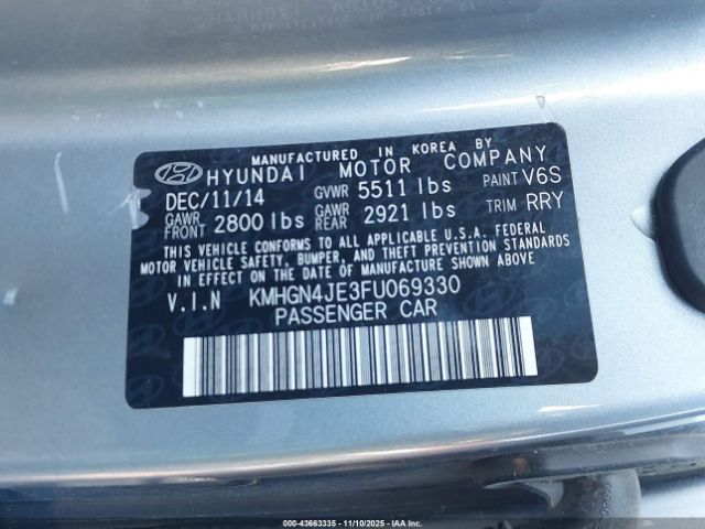 2015 HYUNDAI GENESIS KMHGN4JE3FU069330 Photo 8