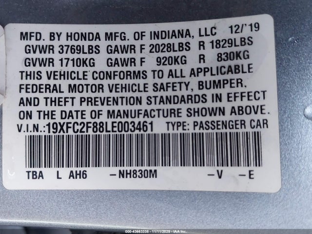 Honda Civic Sport 2020 19XFC2F88LE003461 Image 9